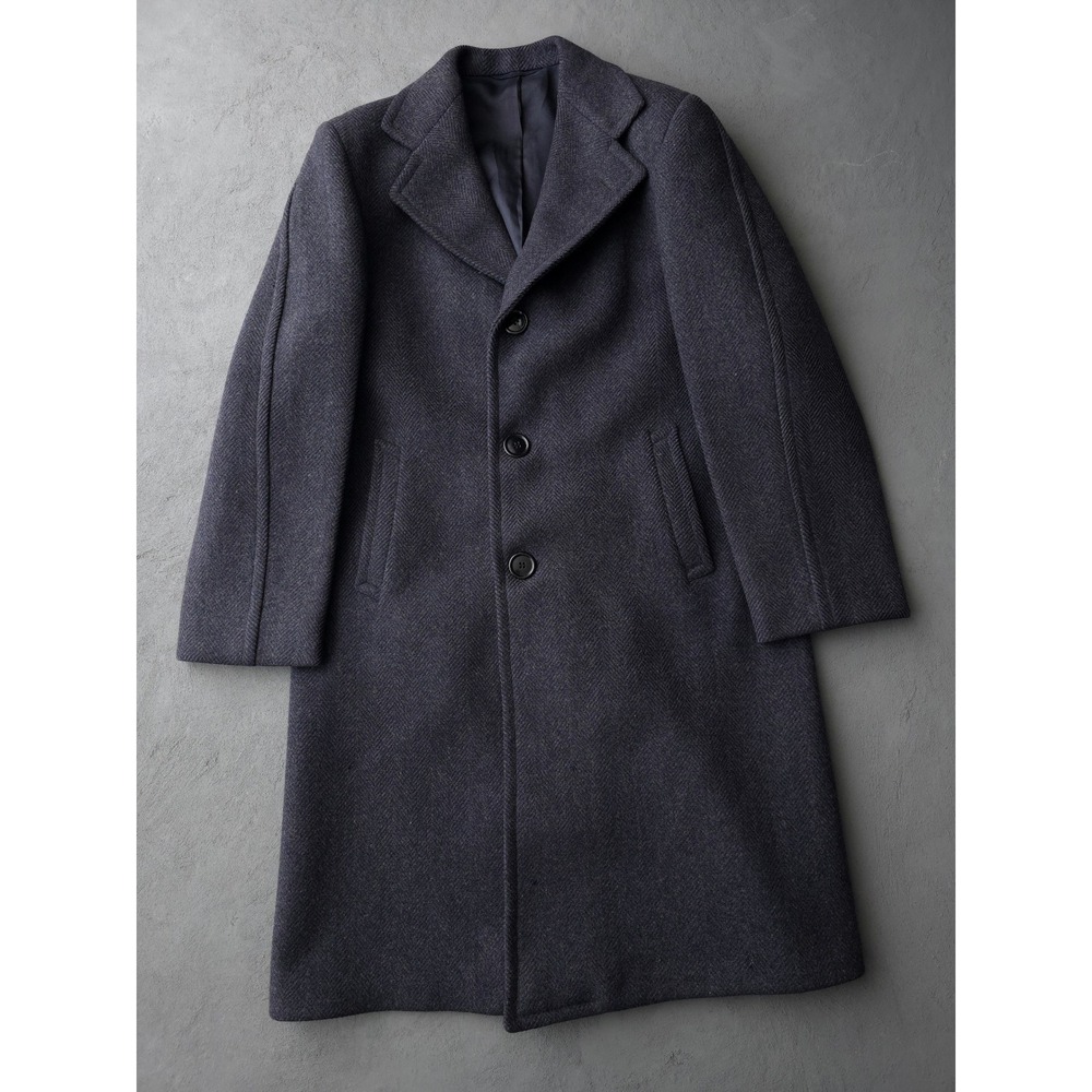 Vintage 1940s Wultex Grey Overcoat XL Herringbone Wool Tweed